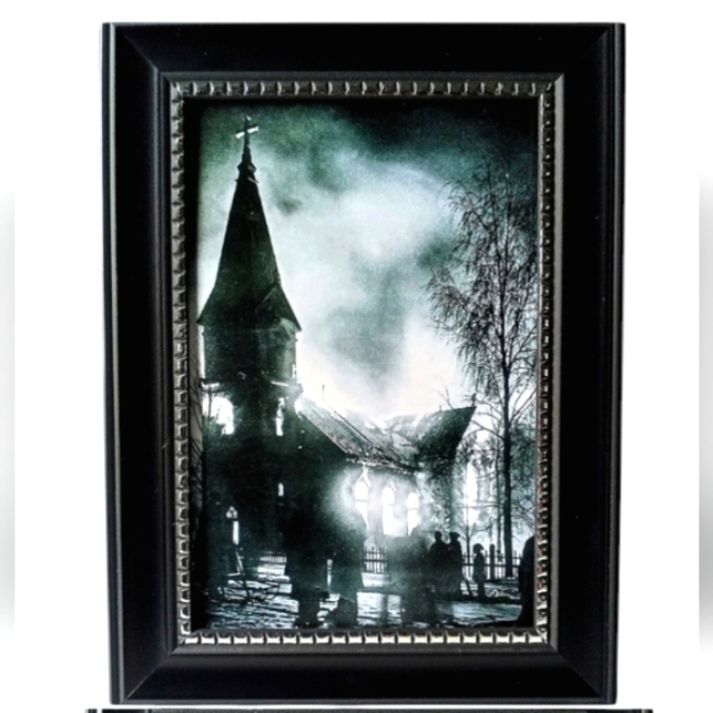 Vintage Burning Chruch Occult Gothic Halloween Gothic Goth Retro Oddy Dark Photo